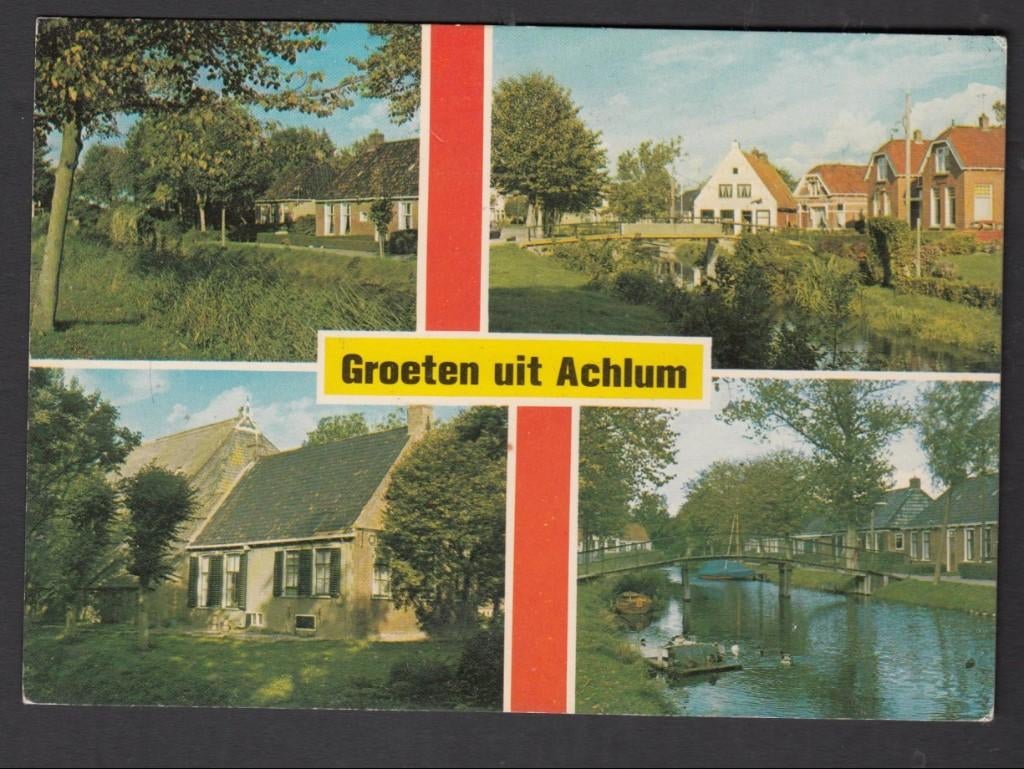Achlum 4 luik Gelopen 1977 Uitg: J. van Wigcheren Supermarkt, Verzenden, 1960 tot 1980, Gelopen, Friesland