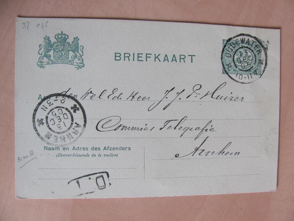 Oudewater 1905 aan: Commies Telegrafie te Anrhem, Ophalen of Verzenden, Briefkaart