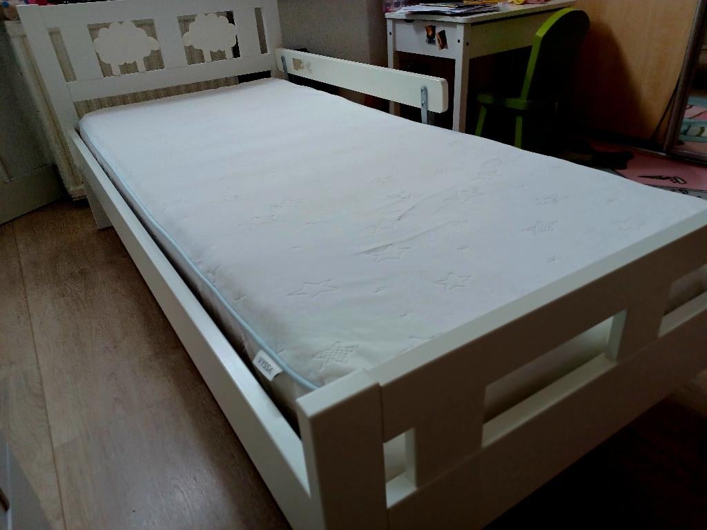 Peuterbed met lattenbodem, wit, 70x160 cm inclusief matras, Gebruikt, 70 tot 85 cm, 160 tot 180 cm, Ophalen
