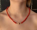Bloedkoraal antieke ketting dieprood 14k slot goud dames, Sieraden, Tassen en Uiterlijk, Antieke sieraden, Verzenden, Goud, Ketting