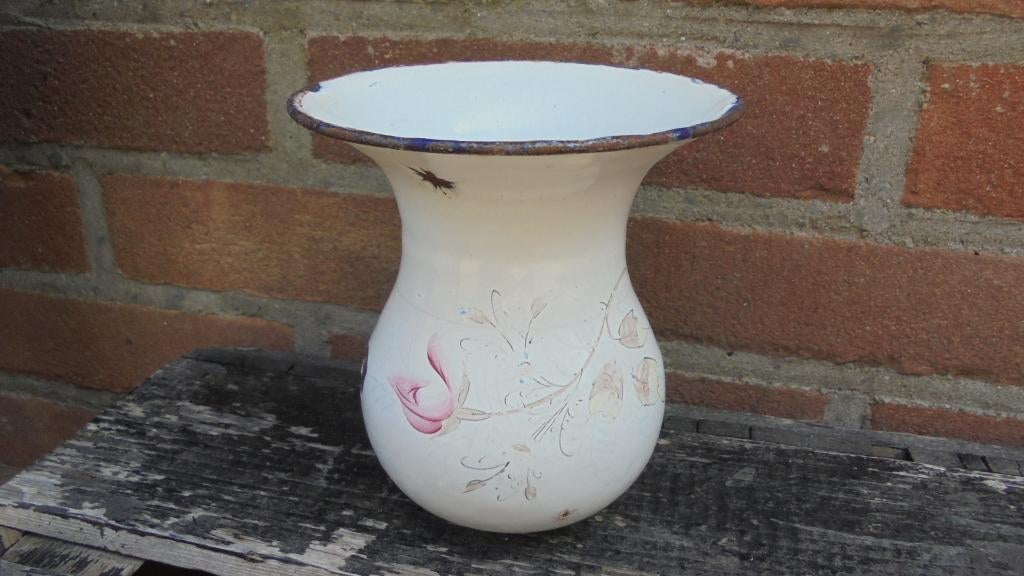 wit gebloemd emaille kwispeldoor, Antiek en Kunst, Antiek | Emaille, Ophalen of Verzenden