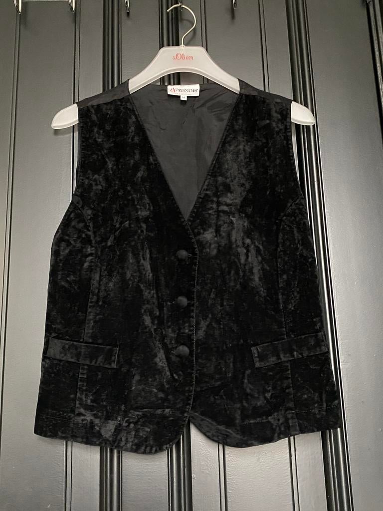 Zwart fluwelen vest, klassiek vintage Expressions, Ophalen of Verzenden, Zo goed als nieuw, Maat 38/40 (M), Zwart