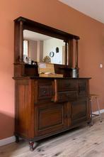 Antiek houten dressoir met spiegel, Gebruikt, Glas, W, Ophalen of Verzenden