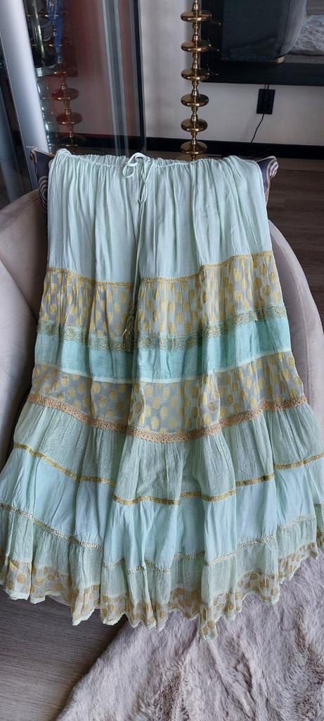 Lange bohemian rok. Mintgroen., Ophalen of Verzenden, Zo goed als nieuw, Made in India, Onder de knie