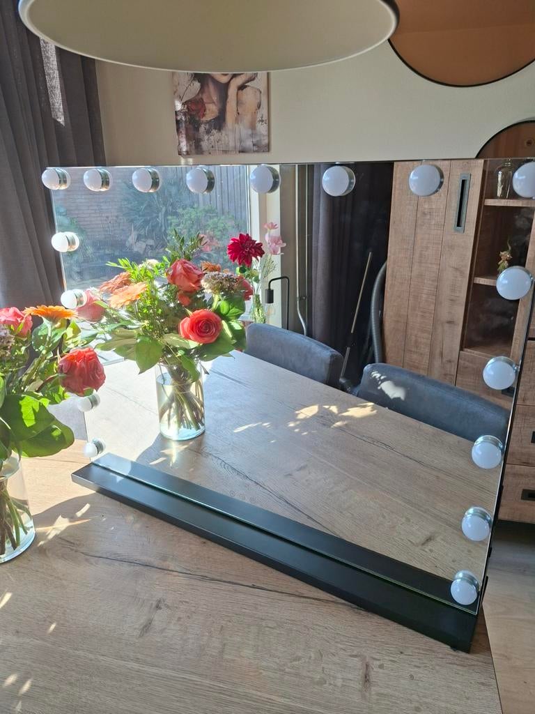 Mirlux Hollywood Spiegel met verlichting en Bluetooth, Ophalen, Zo goed als nieuw, Rechthoekig, 100 tot 125 cm