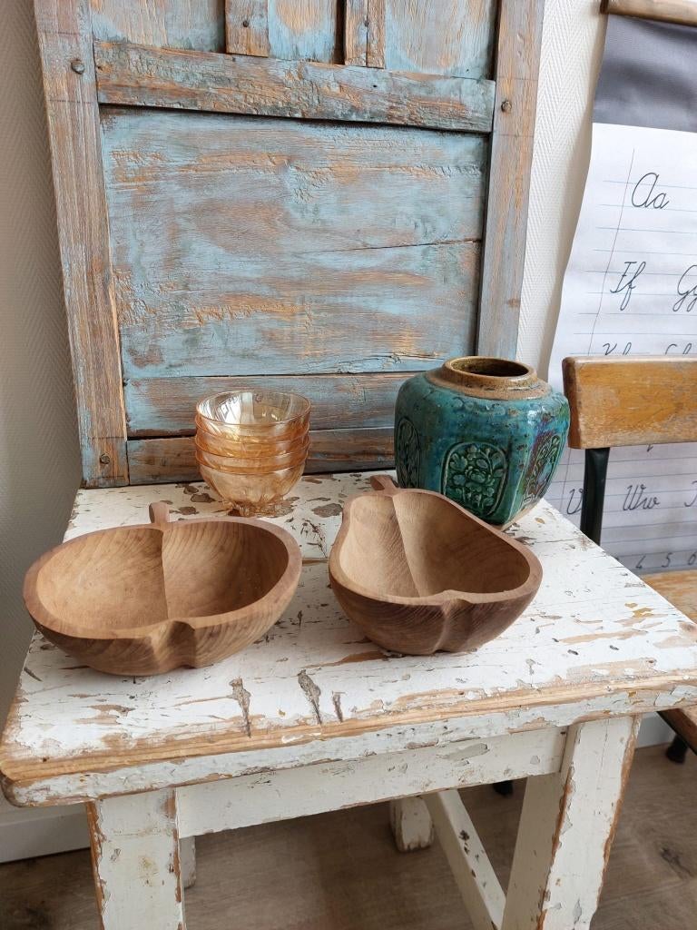Vintage houten schaaltjes / bakjes appel en peer, Ophalen of Verzenden