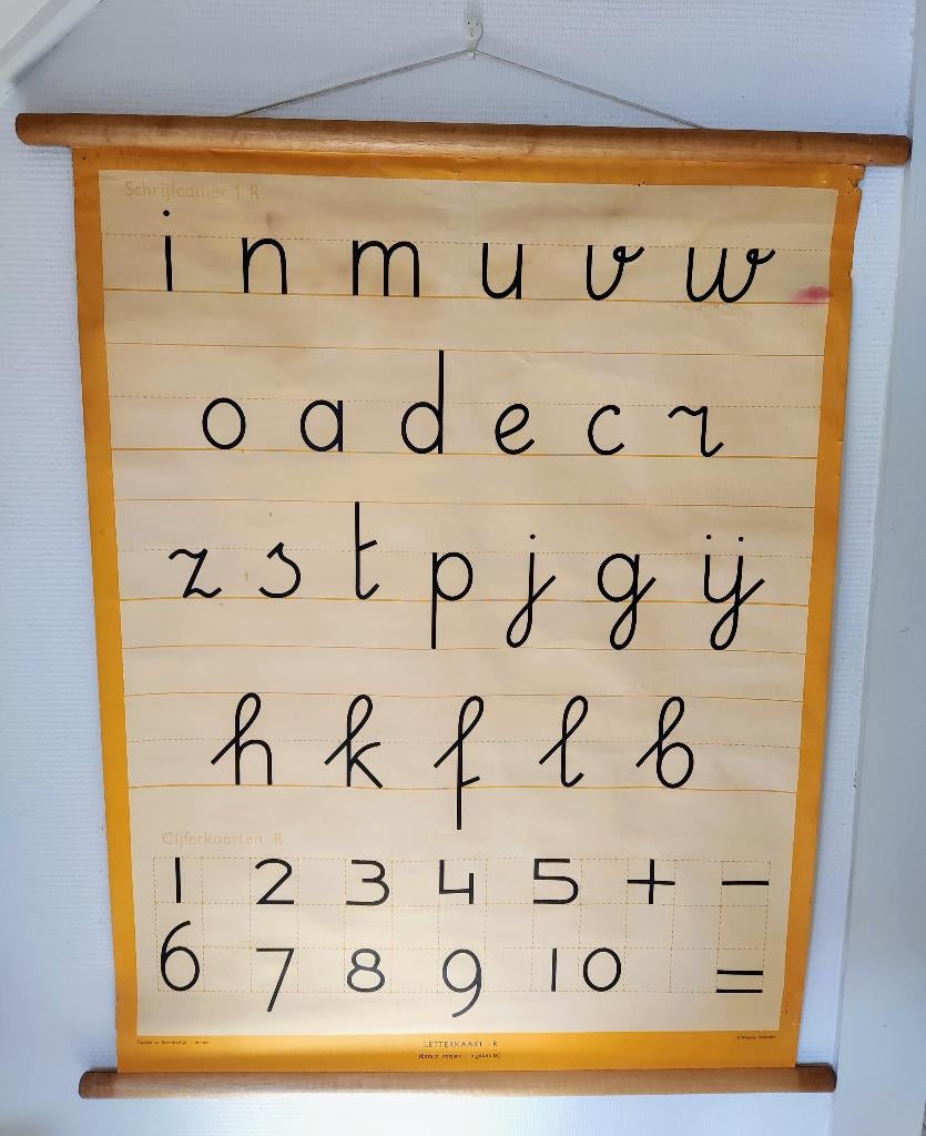 Oude schoolplaat met letters en cijfers, Antiek en Kunst, Antiek | Schoolplaten, Ophalen of Verzenden, Overige thema's