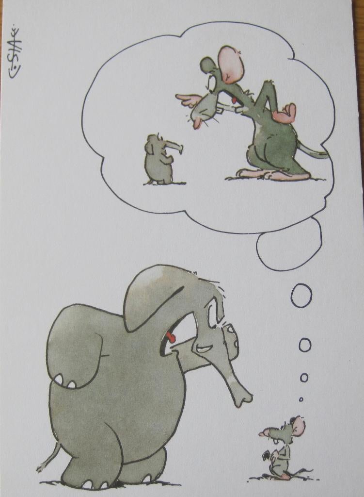olifant en muis - cartoon van Leendert Jan Vis - nieuw, Verzamelen, Verzenden, 1980 tot heden, Ongelopen, Overige thema's