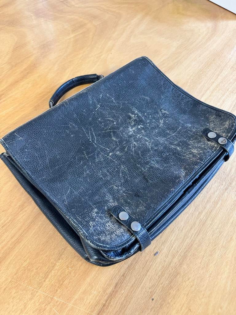 Marco Polo Zwarte lederen vintage Tas - 40x30 cm, Sieraden, Tassen en Uiterlijk, Tassen | Damestassen, Info@marcopolo.nl, Gebruikt