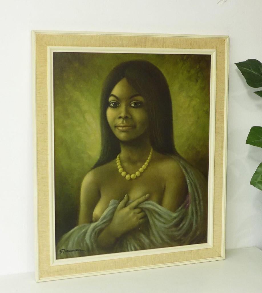 Zeldzame Schilderij Vintage Lithografie jaren 60 Polynesisch, Ophalen of Verzenden, Gebruikt, Schilderij, Minder dan 50 cm