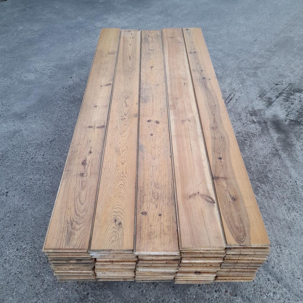 Massieve grenen vloer 36 m2 vloerdelen 19,5 cm breed, Ophalen, Gebruikt, Vloerdelen of -planken, 10 m² of meer