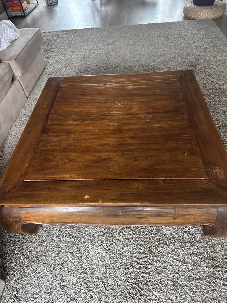 Houten Salontafel 100x100 cm, Huis en Inrichting, Tafels | Salontafels, Ophalen, Gebruikt, 50 tot 100 cm, Minder dan 50 cm