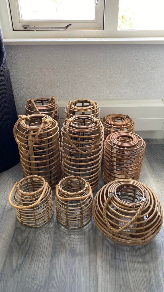9 Bamboe windlichten/ lantaarns., Ophalen, Zo goed als nieuw, Hout, 25 tot 50 cm