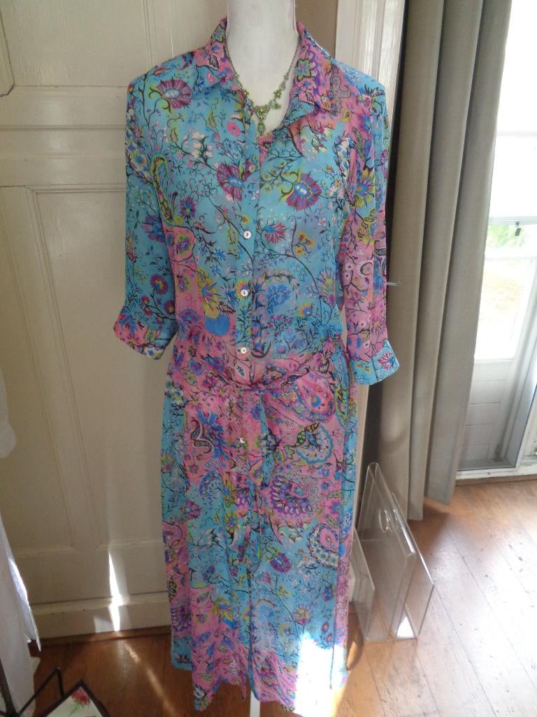 Norah lange blouse/jurk: mt 40 (voile stof), Maat 38/40 (M), Blauw, Nieuw, Ophalen of Verzenden