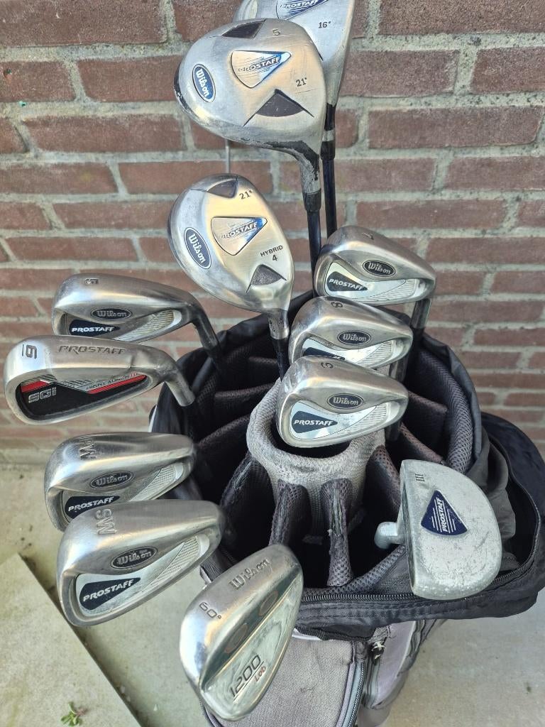 Heren WILSON golfset graphite+ Wilson golftas €159,-, Ophalen of Verzenden, Gebruikt, Set