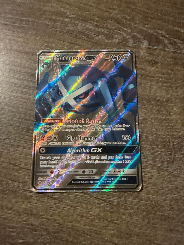 Metagross GX Pokémon kaart - Licht beschadigd, Ophalen of Verzenden, Gebruikt, Losse kaart, Foil