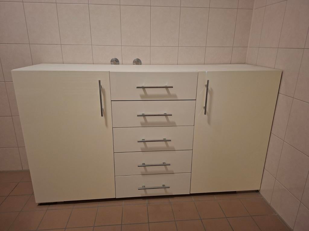 Wit kastje met laden en deuren, Gebruikt, Modern, Functioneel, 25 tot 50 cm, Ophalen