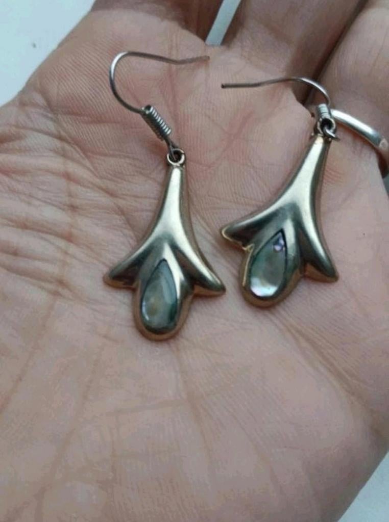 Vintage oorbellen Abalone Alpaca Mexico zilver, Ophalen of Verzenden, Zilver, Overige materialen