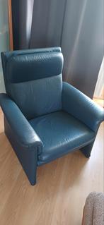 Blauw lederen relaxstoel, Huis en Inrichting, Fauteuils, Verzenden, Zo goed als nieuw, 50 tot 75 cm