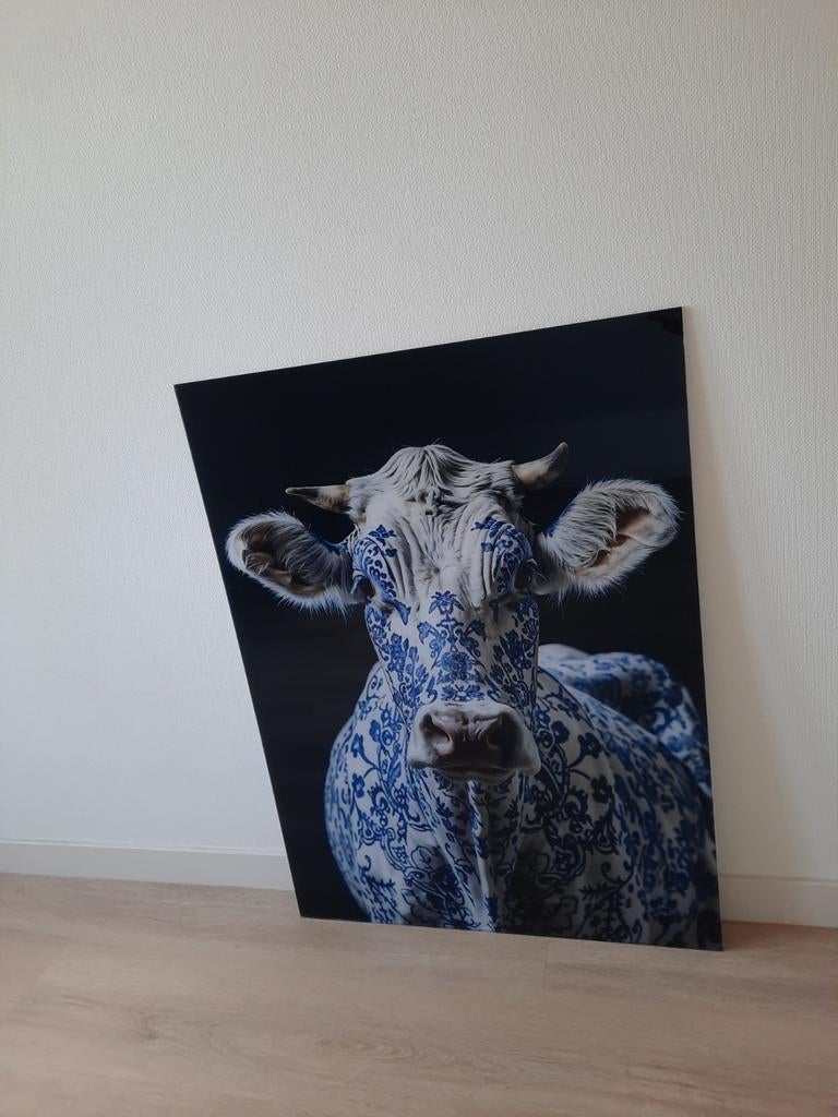 Acrylglas schilderij koe delfts blauw 75x100, Ophalen, 75 tot 100 cm, Schilderij, 75 cm of meer