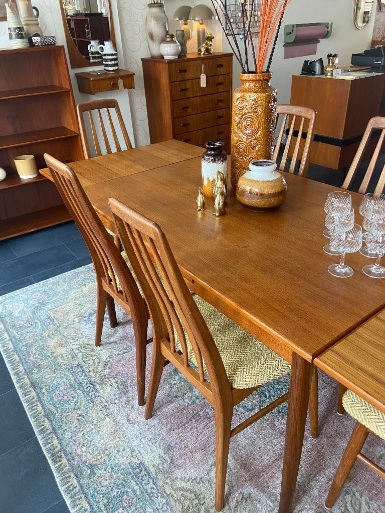 Vintage Deense eettafel van Erik Buch, Ophalen, Gebruikt, Teakhout, 200 cm of meer