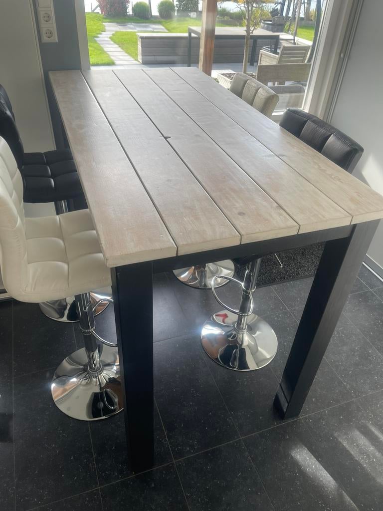 Bar/tafel 0.80x1.60 en 1.10 hoog incl 4 krukken., Huis en Inrichting, Tafels | Eettafels, Ophalen, 200 cm of meer, 50 tot 100 cm