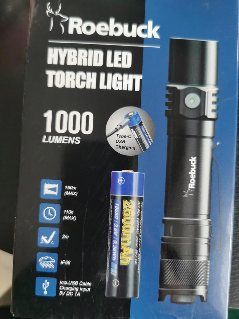 Roebuck hybride LED zaklamp 1000 lumen, Ophalen of Verzenden