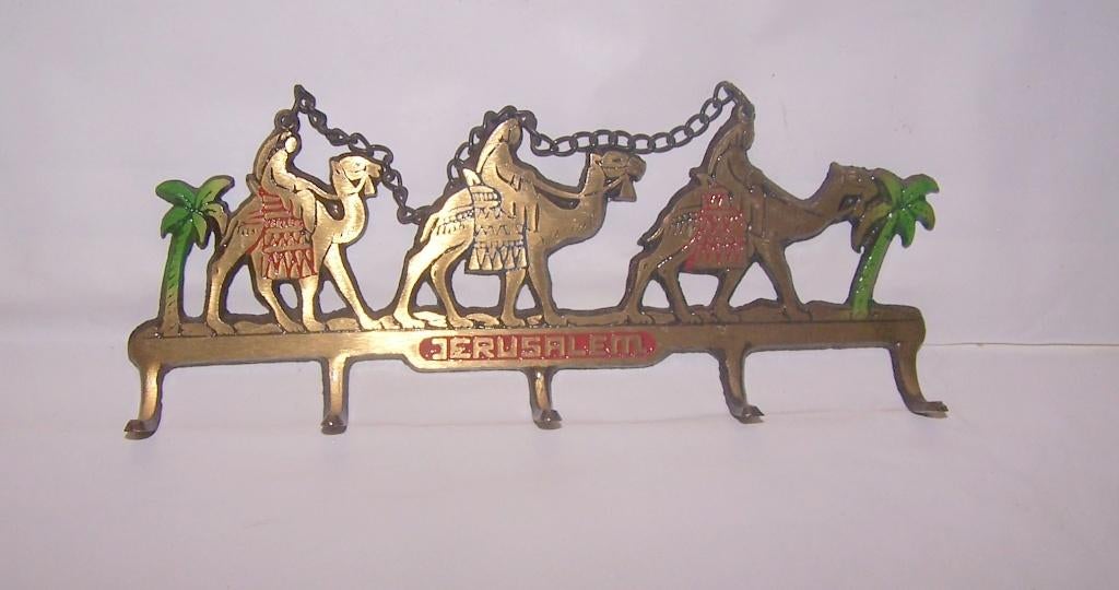 Vintage koperen Jerusalem wandsleutelhouder. Nwst., Nieuw, Ophalen of Verzenden, Oosters, Goud