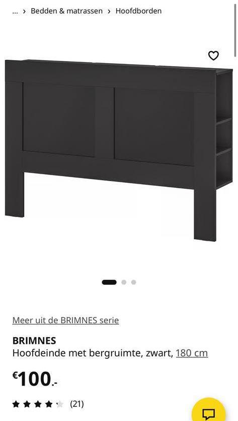 Ikea Brimnes hoofdeinde zwart 180cm, Ophalen, Zwart, Tweepersoons, Zo goed als nieuw