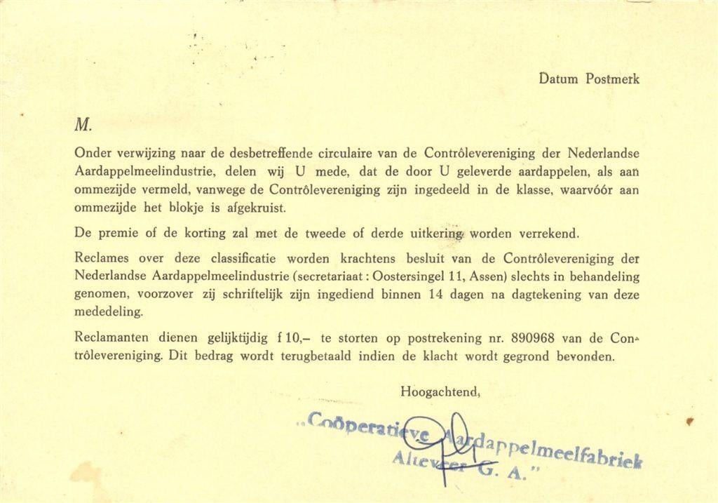 Cooperatieve Aardappelmeelfabriek Alteveer GA - 11.1963 - dr, Ophalen of Verzenden, Briefkaart