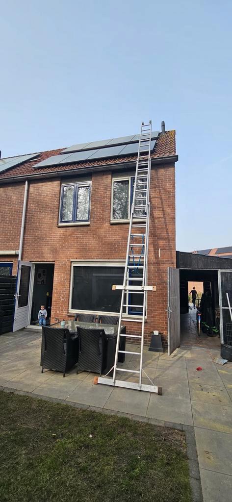 Professionele aluminium ladder 3x14 – 11 meter – met stabil, Doe-het-zelf en Verbouw, Steigers, Gebruikt, Overige typen, 5 meter of hoger