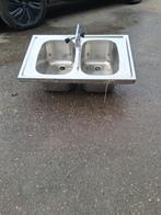RVS dubbele spoelbak met kraan 50x80 cm, Ophalen of Verzenden, Gebruikt, Rvs, Wastafel