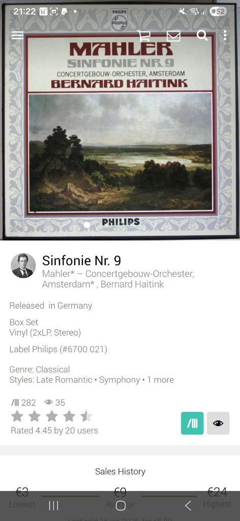Mahler: Symfonie Nr. 9 - Concertgebouw-Orkest, Haitink, Cd's en Dvd's, Ophalen of Verzenden, Zo goed als nieuw, Romantiek, 12 inch