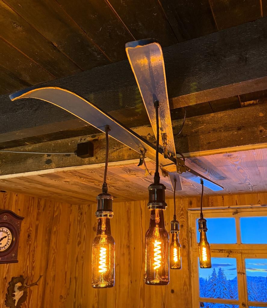 Vintage lamp ski's | Unieke verlichting veranda mancave, Ophalen, Hout, Minder dan 100 cm