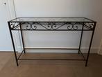 Sidetable met glazen blad en metalen frame, Ophalen, Gebruikt, 100 tot 150 cm, Glas