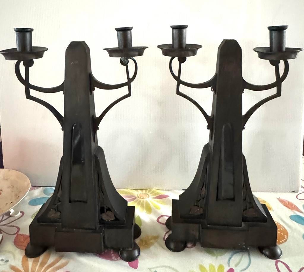 Twee Jugendstil kandelaars, Antiek en Kunst, Antiek | Kandelaars, Ophalen of Verzenden, Koper of Brons