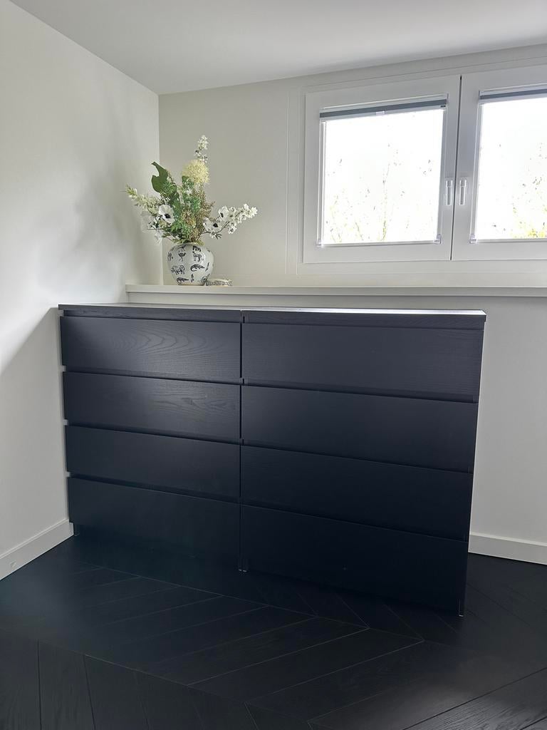 2x IKEA Malm Ladekast Zwartbruin - 8 Lades Totaal, Ophalen, 100 tot 150 cm, 50 tot 100 cm, Zo goed als nieuw