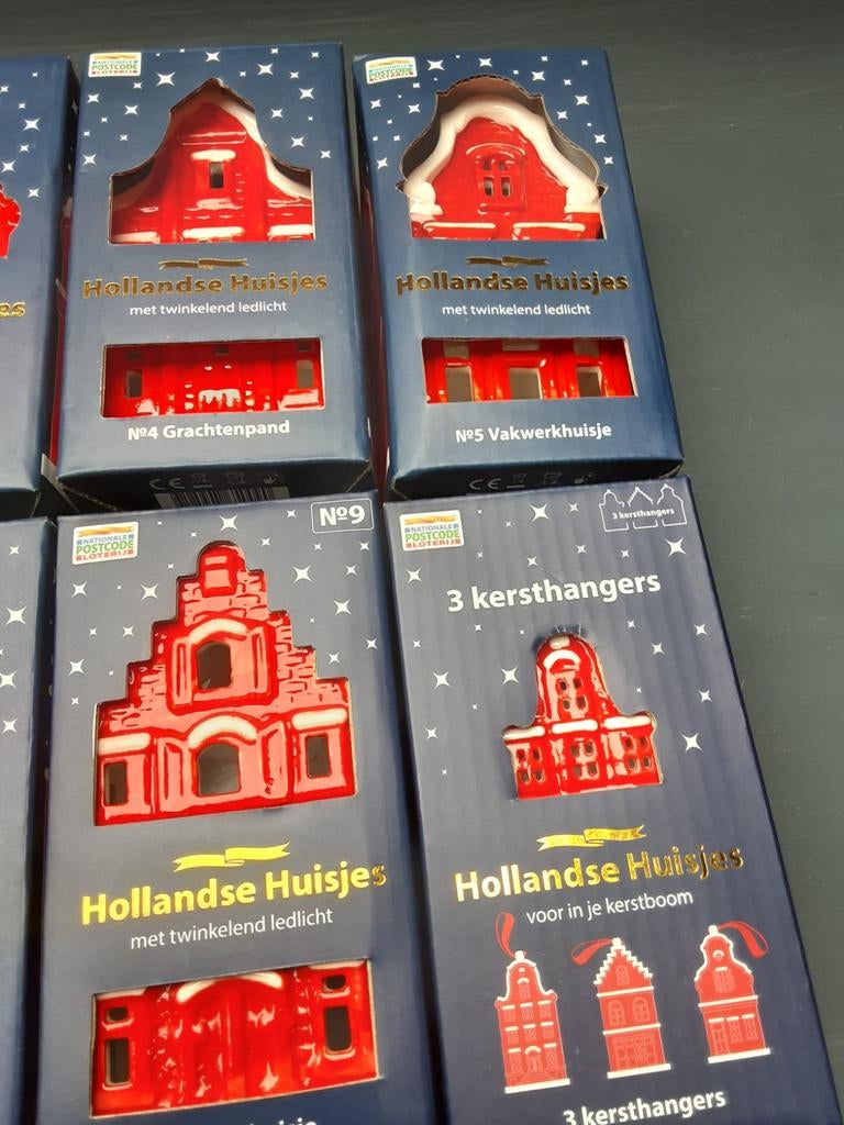 Postcodeloterij Hollandse Huisjes met ledlicht, 9 stuks, Verzamelen, Overige Verzamelen, Ophalen