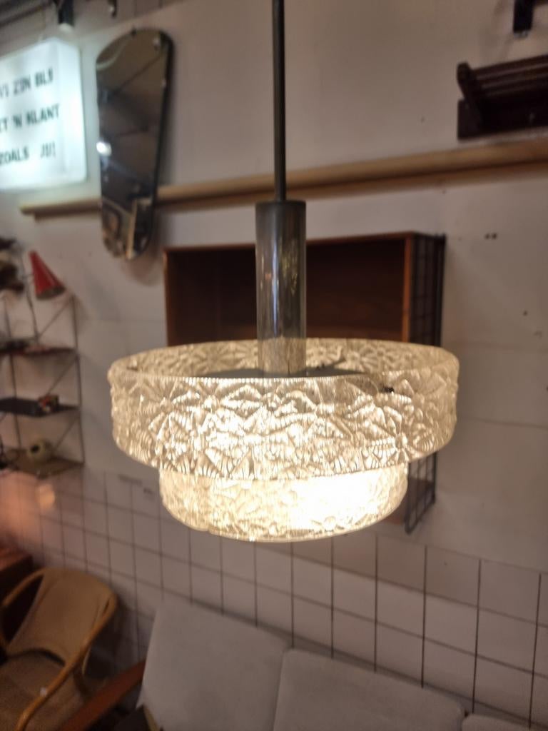 Vintage hanglamp jaren 60 70 ijsglas, Gebruikt, ,, Ophalen of Verzenden, ,