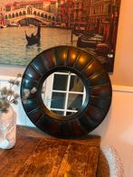 Stoere ronde spiegel met leren rand., Ophalen, Minder dan 50 cm, Rond, Zo goed als nieuw