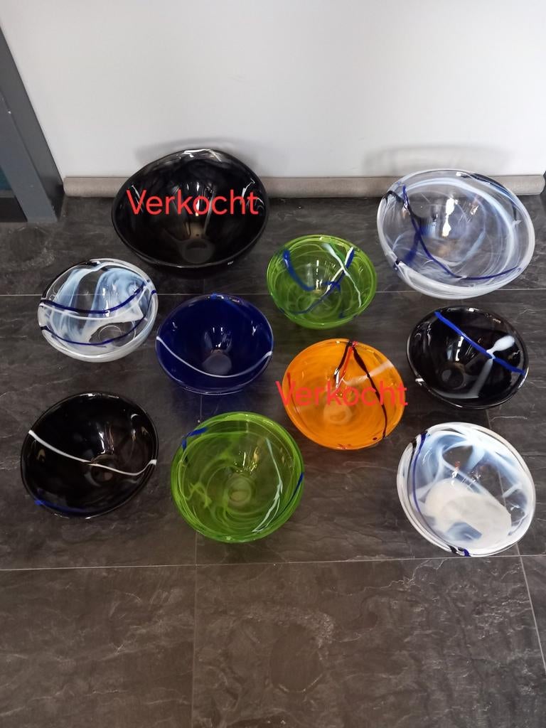 8 x Kosta Boda glazen schalen, Zweeds designer Anna Ehrner., Antiek en Kunst, Antiek | Glas en Kristal, Ophalen of Verzenden