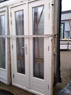 Hardhout kozijn met dubbele tuindeurtijs, 100 tot 120 cm, 215 cm of meer, Ophalen of Verzenden, Glas