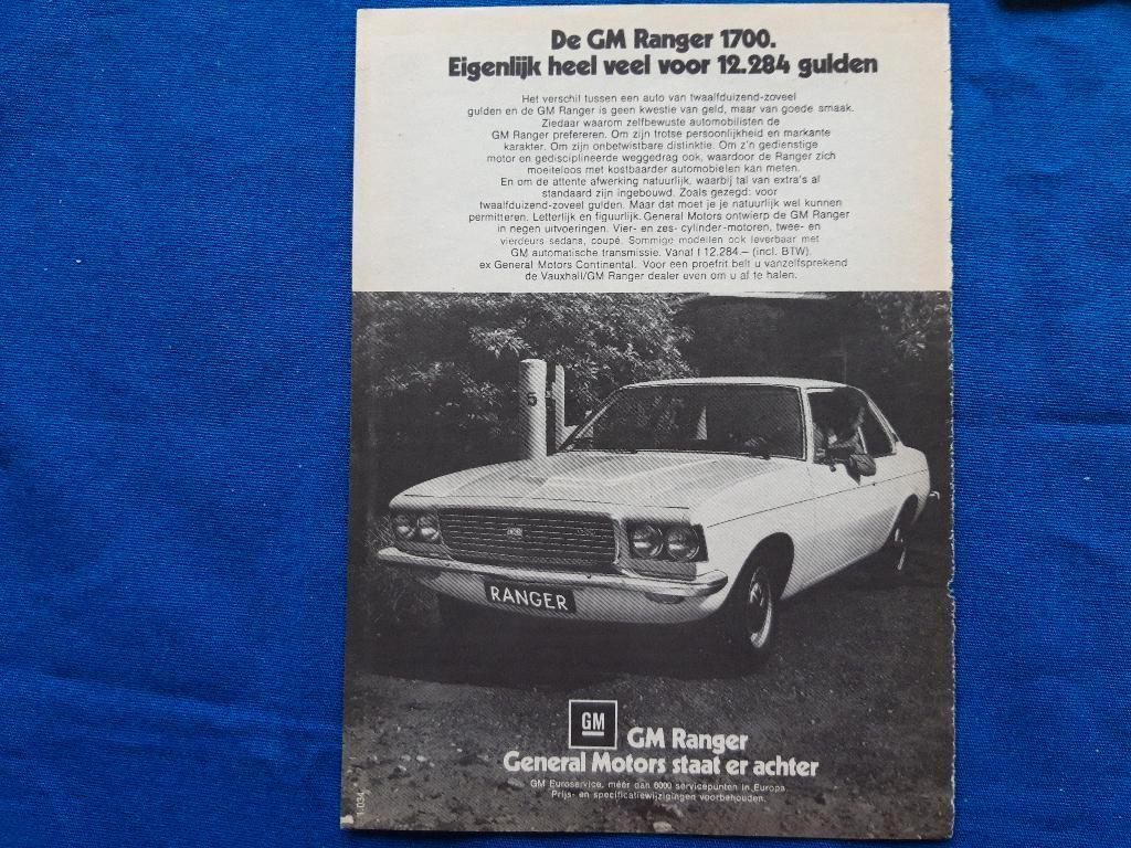 GM Ranger 1700 ’73 ( 12.284 gulden) - originele advertentie, Ophalen of Verzenden, Zo goed als nieuw, Auto's
