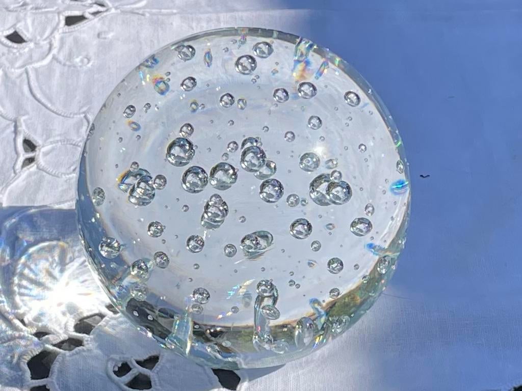 Glazen presse-papier met bubbels - Vintage decoratie, Antiek en Kunst, Antiek | Glas en Kristal, Ophalen of Verzenden
