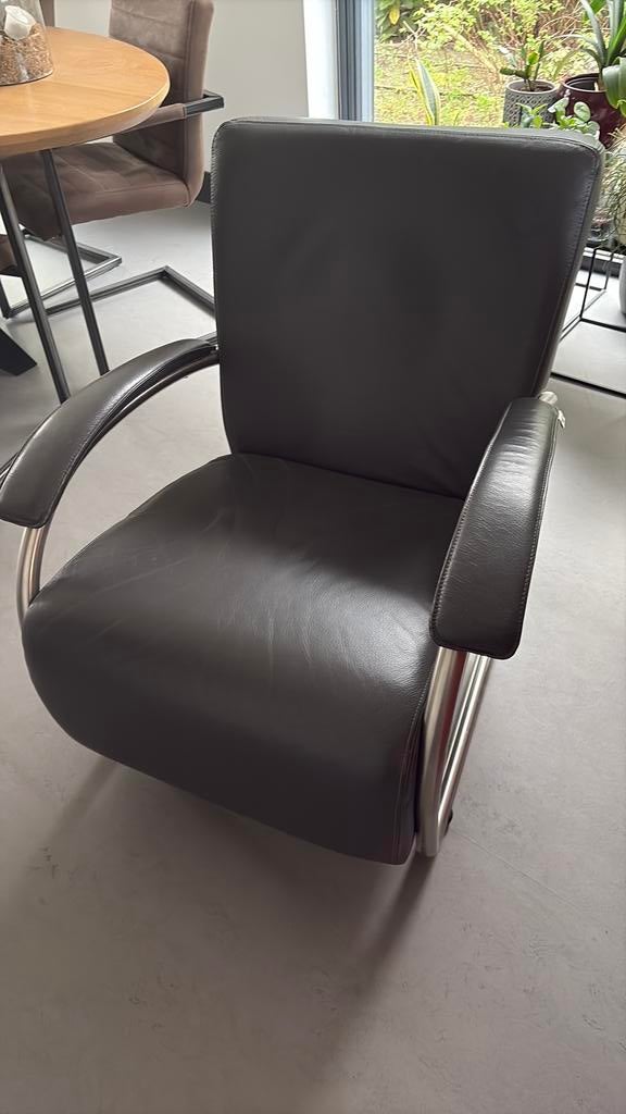 Fauteuil grijs leer Pelle Divani, Huis en Inrichting, Fauteuils, Ophalen, Gebruikt, Minder dan 75 cm, Leer
