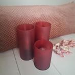 3x glazen bordeaux rode lampjes op batterijen light  living, Nieuw, Ophalen of Verzenden, Glas, X
