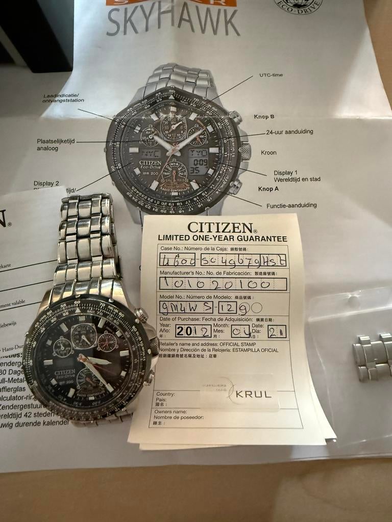 Citizen Promaster Skyhawk eco-drive radiocontrolled horloge, Ophalen, Staal, Gebruikt, Staal