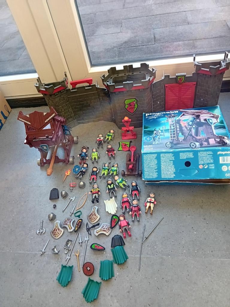 Playmobil ridders met kasteel en aanvalstoren, Gebruikt, ., Ophalen of Verzenden, Playmobil