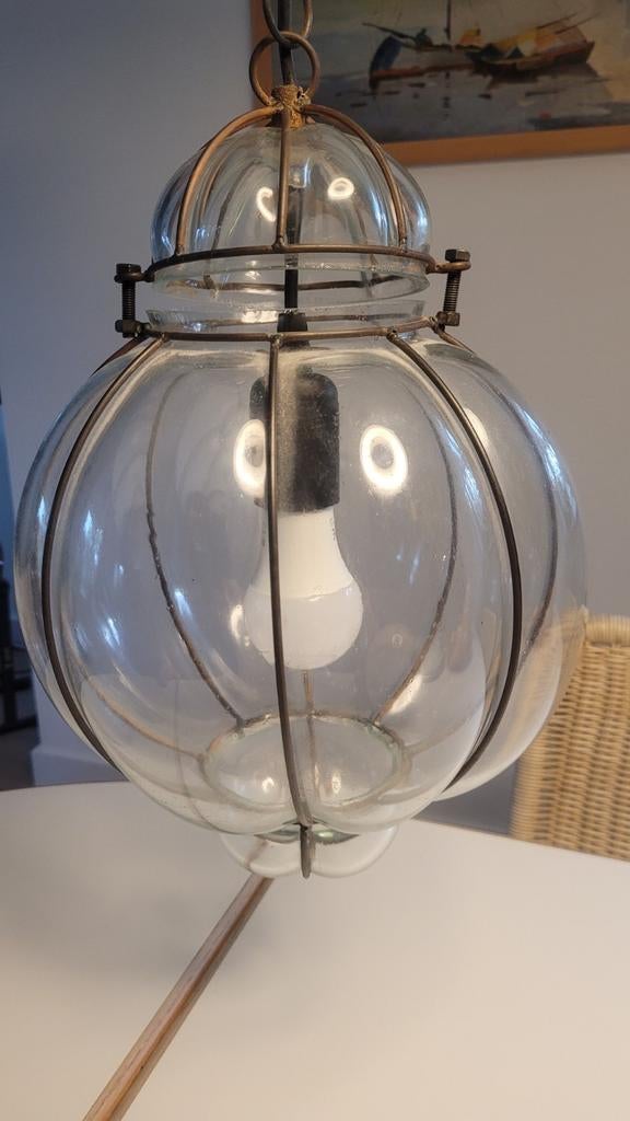 Vintage Marokkaanse Hanglamp - Glas & Metaal, Huis en Inrichting, Lampen | Hanglampen, Vintage Marokkaans, Gebruikt, Ophalen of Verzenden