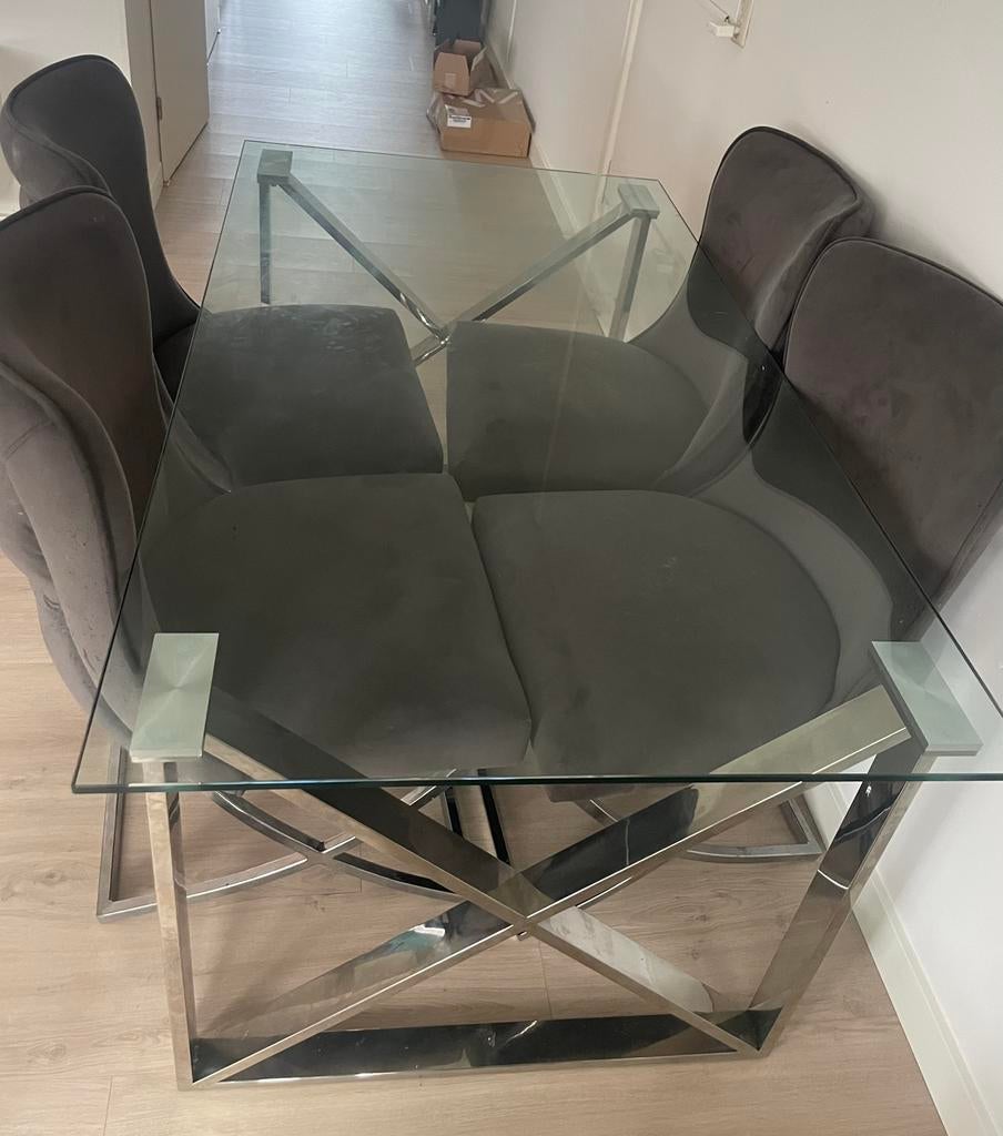Glaze eettafel Erik kuster stijl, Ophalen, Zo goed als nieuw, 4 tot 6 stoelen